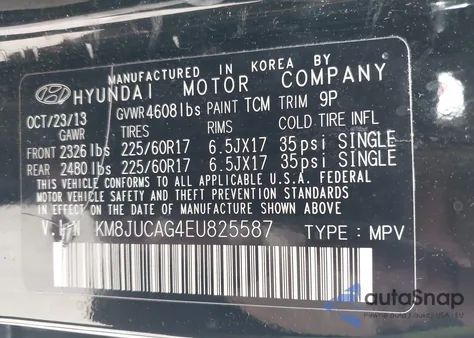 2014 Hyundai Tucson Se z USA, uszkodzony, nr VIN KM8JUCAG4EU825587